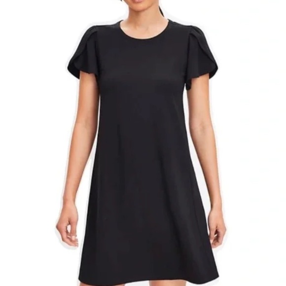 Loft Short Sleeve Black Swing Dress - Picture 1 of 10